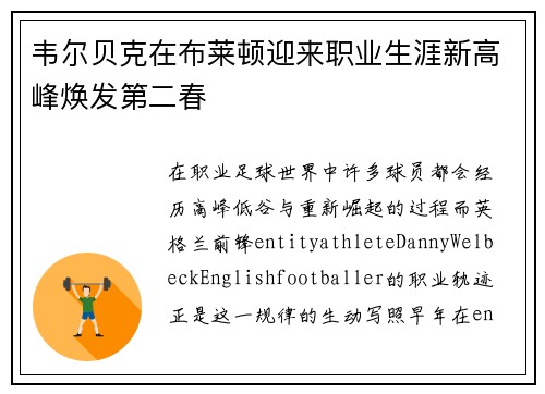 韦尔贝克在布莱顿迎来职业生涯新高峰焕发第二春